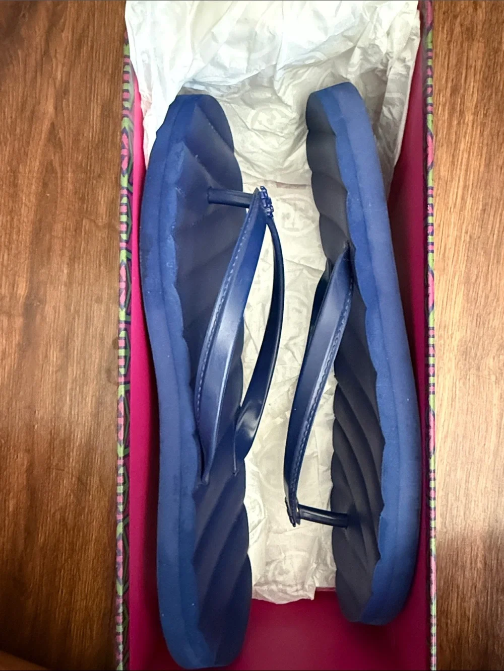 Tory Burch Kira Flip Flop Kids Shoes - Dark Indigo (Size 8)